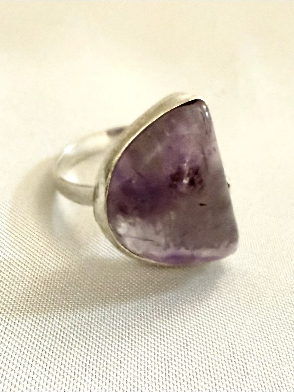 925 Sterling Silver Natural Amethyst Freeform Cabochon Statement Ring Sz 7